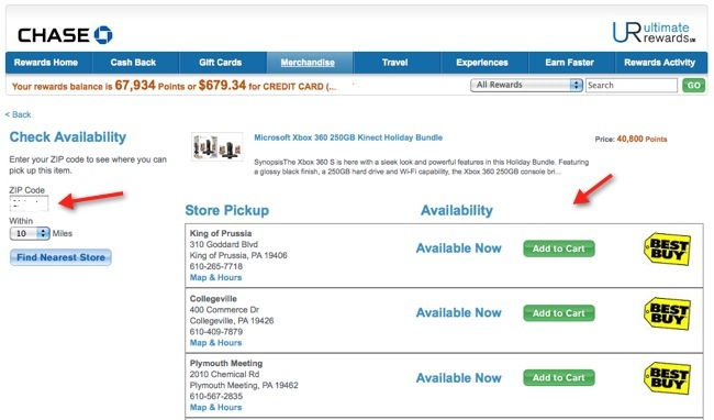 ultimate rewards enter zip code to get nearest store pickup