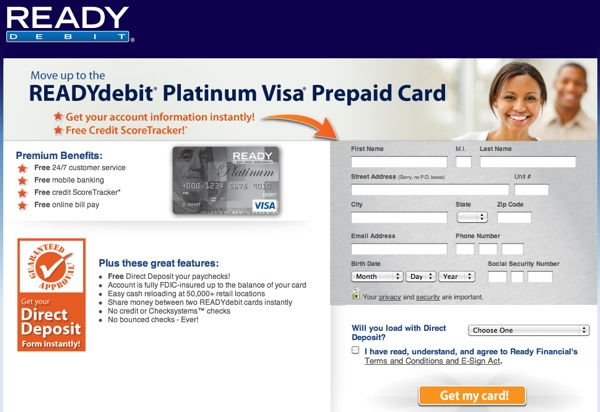 ready debit application page