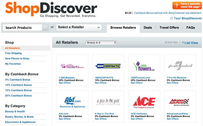 list of shopdiscover retailers