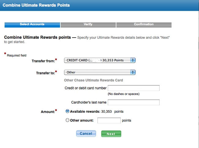 transfer ulimate reward points